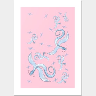 licht blue dragon pink pastel Posters and Art